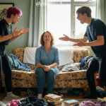 Un parent en train de respirer calmement pendant que ses enfants s’agitent autour