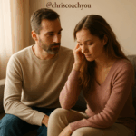 Couple ému assis sur un canapé, partage émotionnel