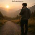 Personne hésitante au bord d’un chemin au coucher du soleil