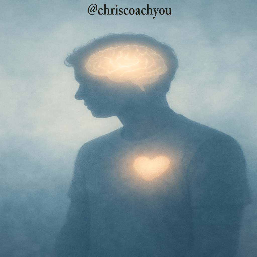 Silhouette humaine avec cerveau et cœur lumineux