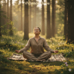 Personne méditant en pleine nature sur un plaid