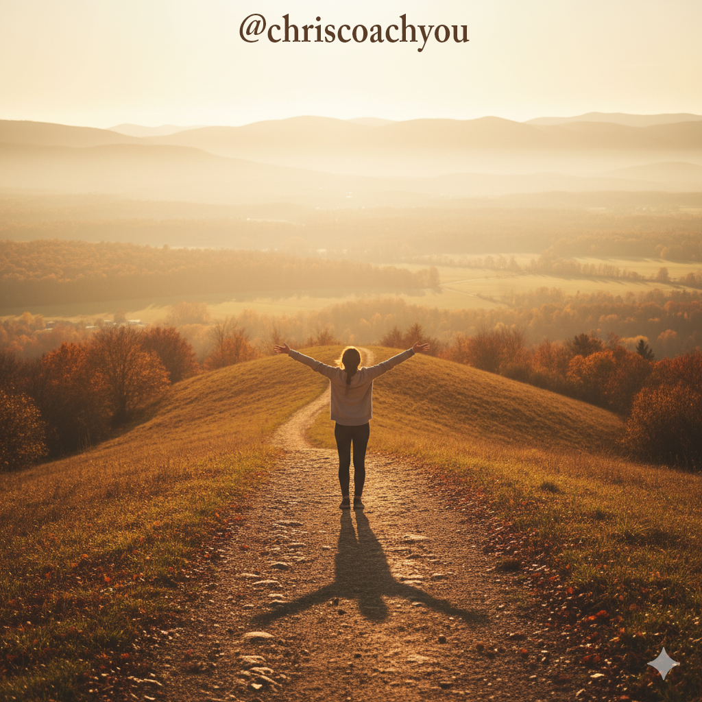 Personne debout sur une colline au coucher du soleil