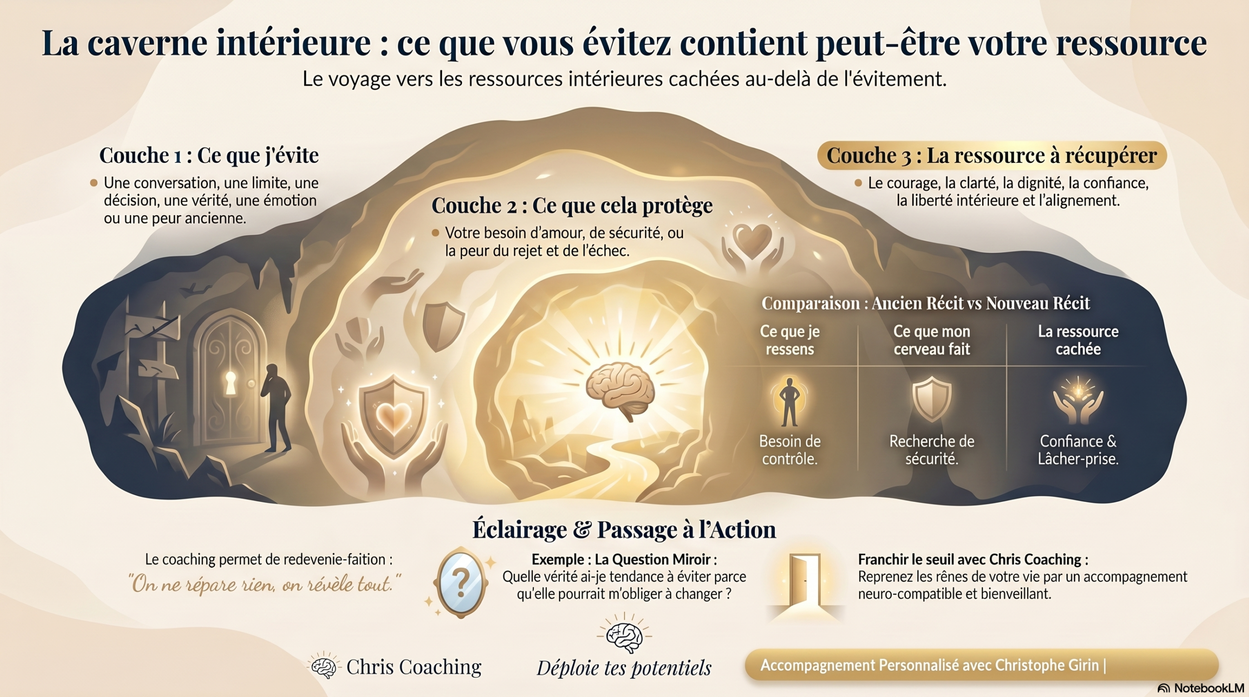 Infographie Chris Coaching : la caverne intérieure, ce que vous évitez contient peut-être votre ressource oubliée